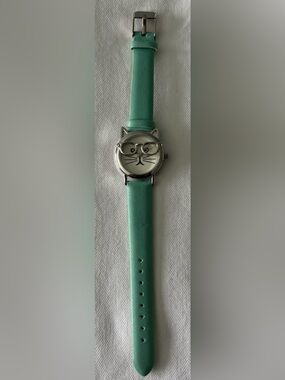 ⌚️$8 Cute Cat Face Watch with Mint Green Leather Strap